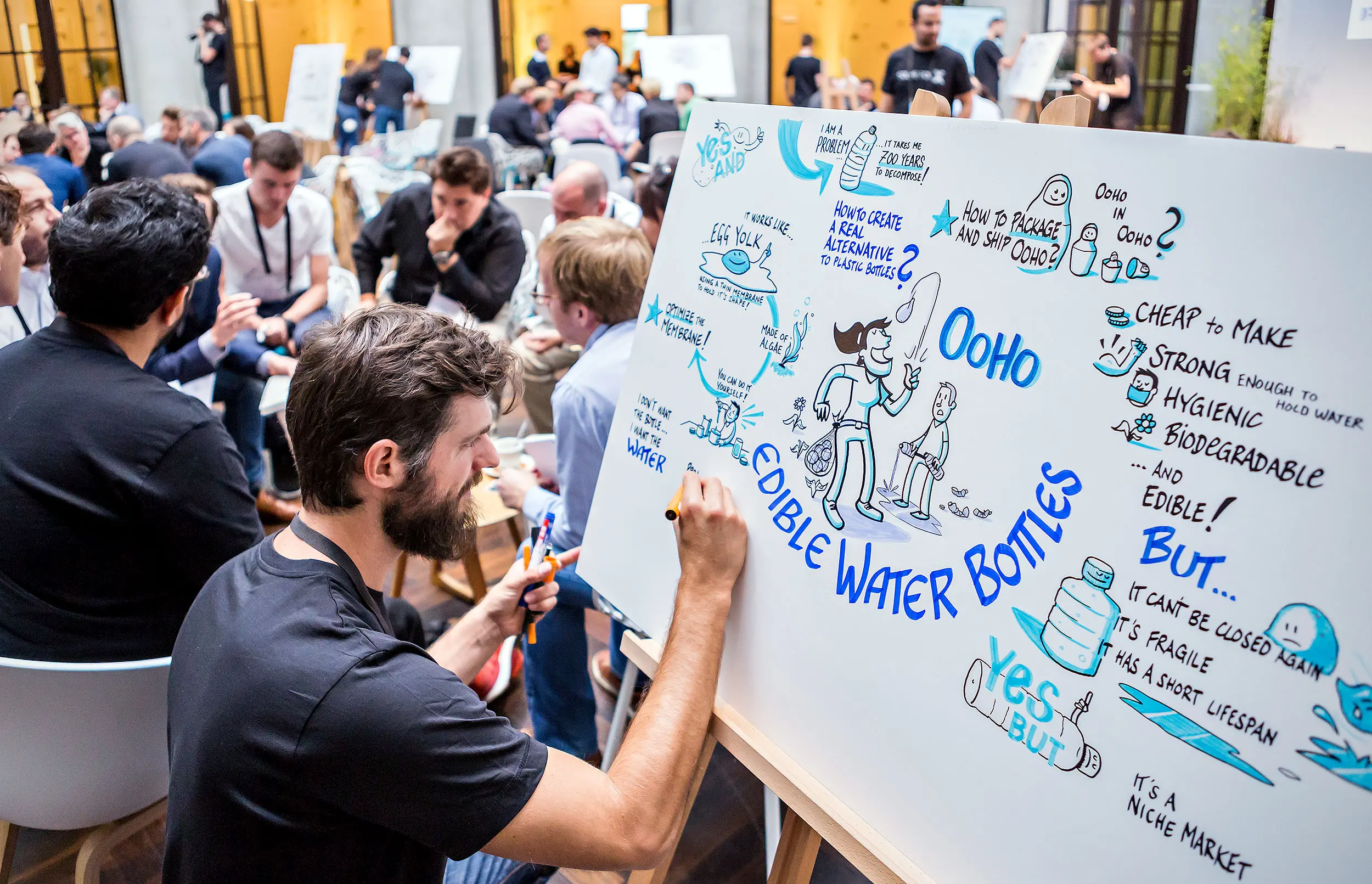 Michael Schrenk in Aktion beim analogen Graphic Recording auf einer Veranstaltung